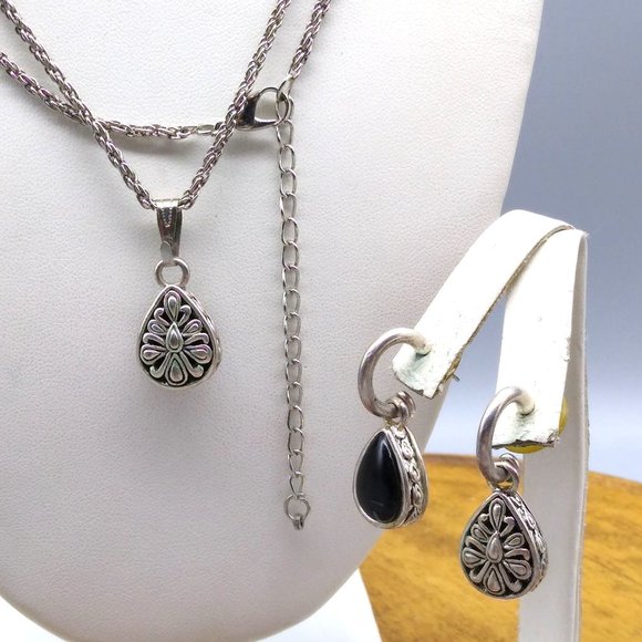 Vintage Reversible Teardrop Pendant and Hoop Earrings with Removeable Dangles - Picture 2 of 6